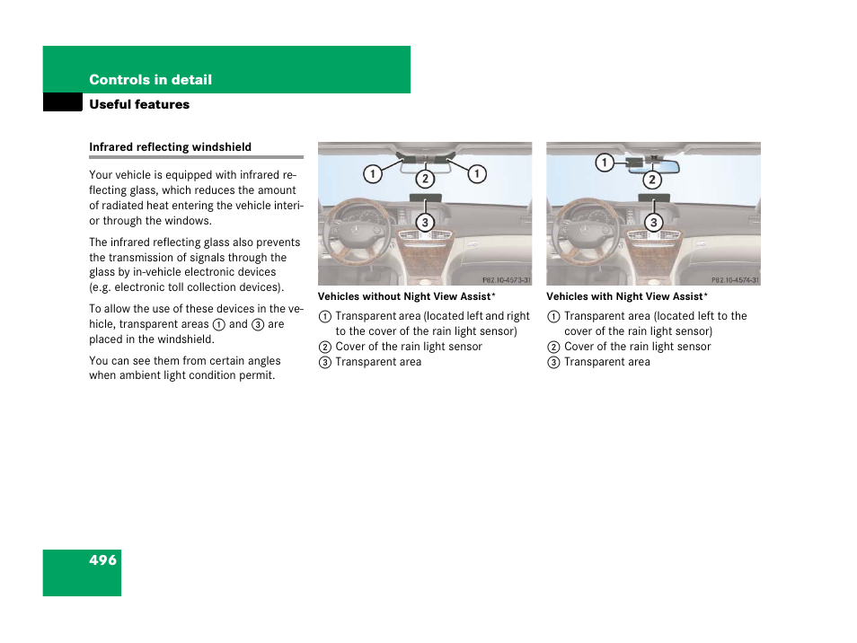 Infrared reflecting windshield | Mercedes-Benz CL-Class 2007 User Manual | Page 497 / 723