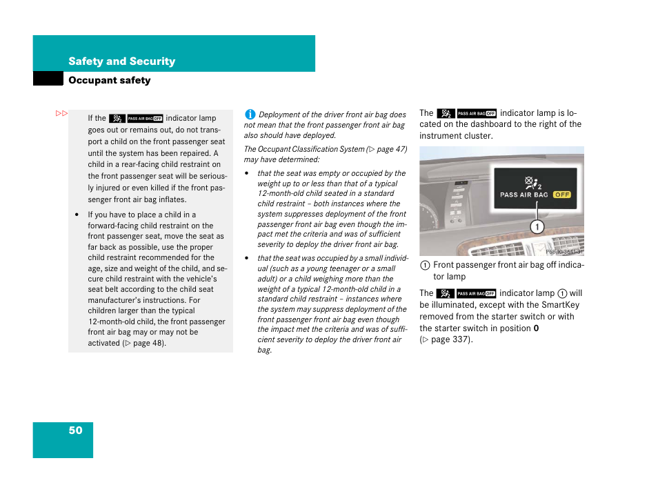 50 safety and security | Mercedes-Benz CL-Class 2007 User Manual | Page 51 / 723