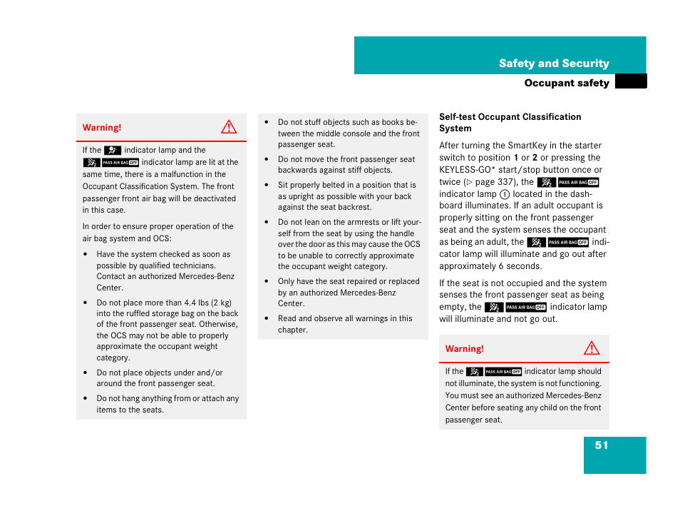 51 safety and security | Mercedes-Benz CL-Class 2007 User Manual | Page 52 / 723