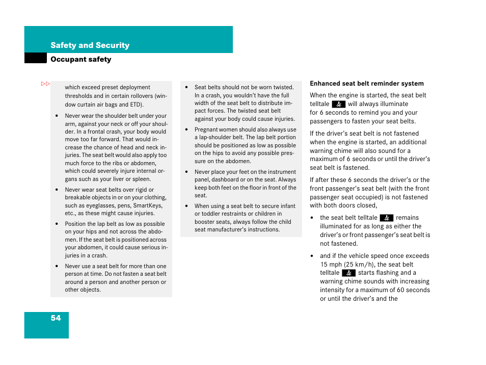 54 safety and security | Mercedes-Benz CL-Class 2007 User Manual | Page 55 / 723