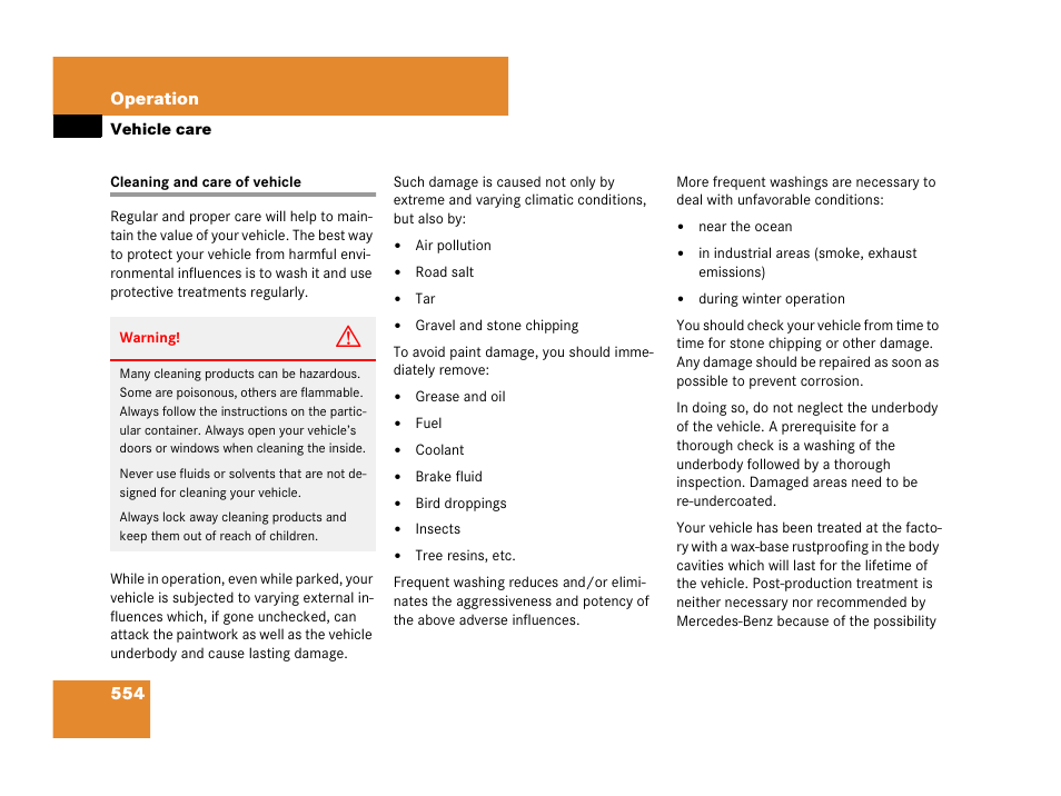 Vehicle:care, Washing the vehicle, Vehicle care | Cleaning and care of vehicle | Mercedes-Benz CL-Class 2007 User Manual | Page 557 / 723