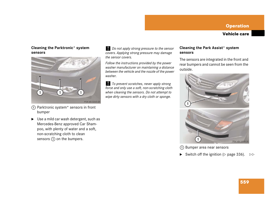 See “cleaning the park assist* system sensors | Mercedes-Benz CL-Class 2007 User Manual | Page 562 / 723