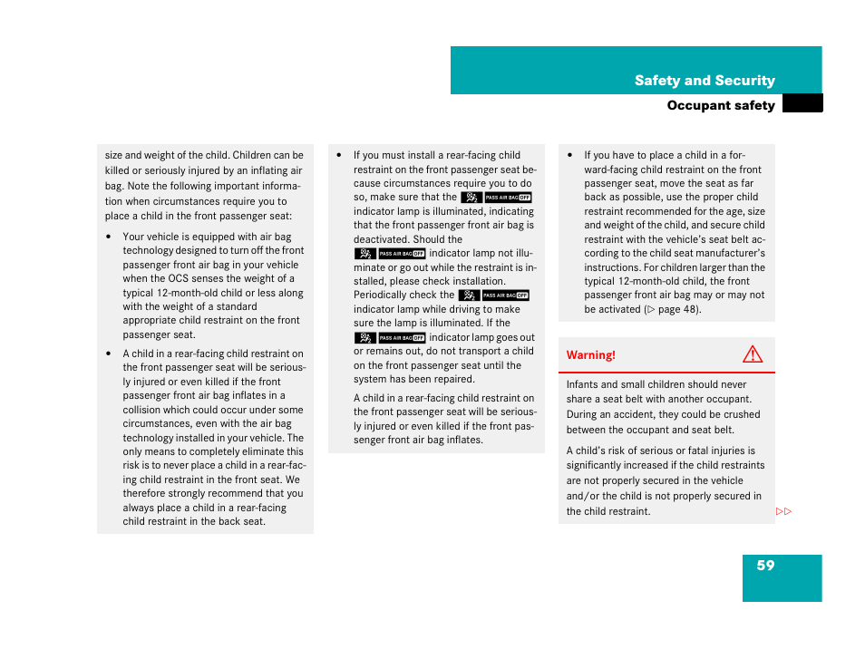 59 safety and security | Mercedes-Benz CL-Class 2007 User Manual | Page 60 / 723