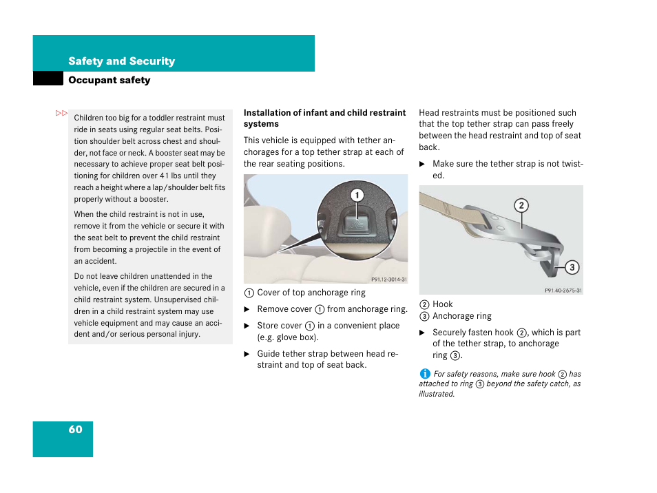 60 safety and security | Mercedes-Benz CL-Class 2007 User Manual | Page 61 / 723
