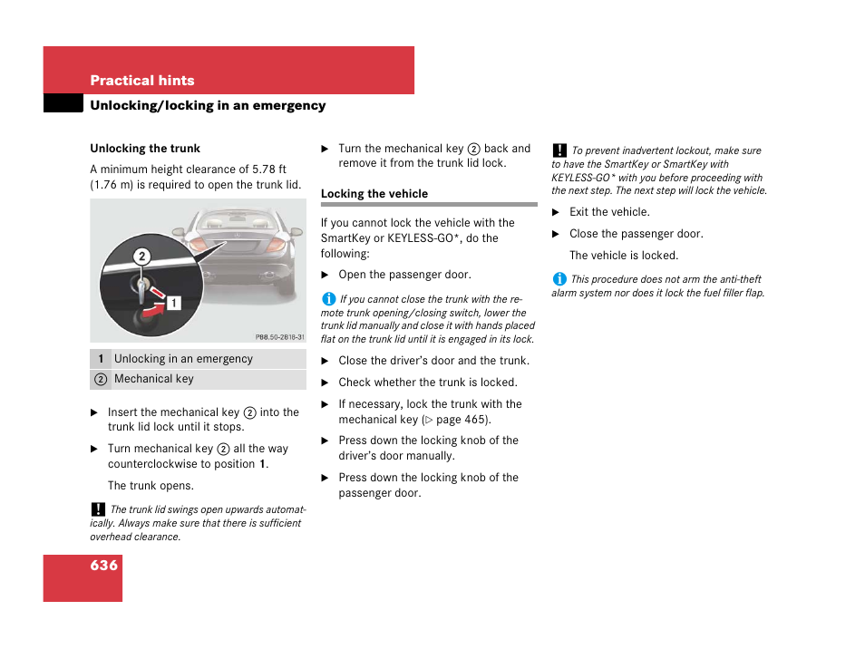 Locking:vehicle in an emergency, Locking the vehicle | Mercedes-Benz CL-Class 2007 User Manual | Page 639 / 723