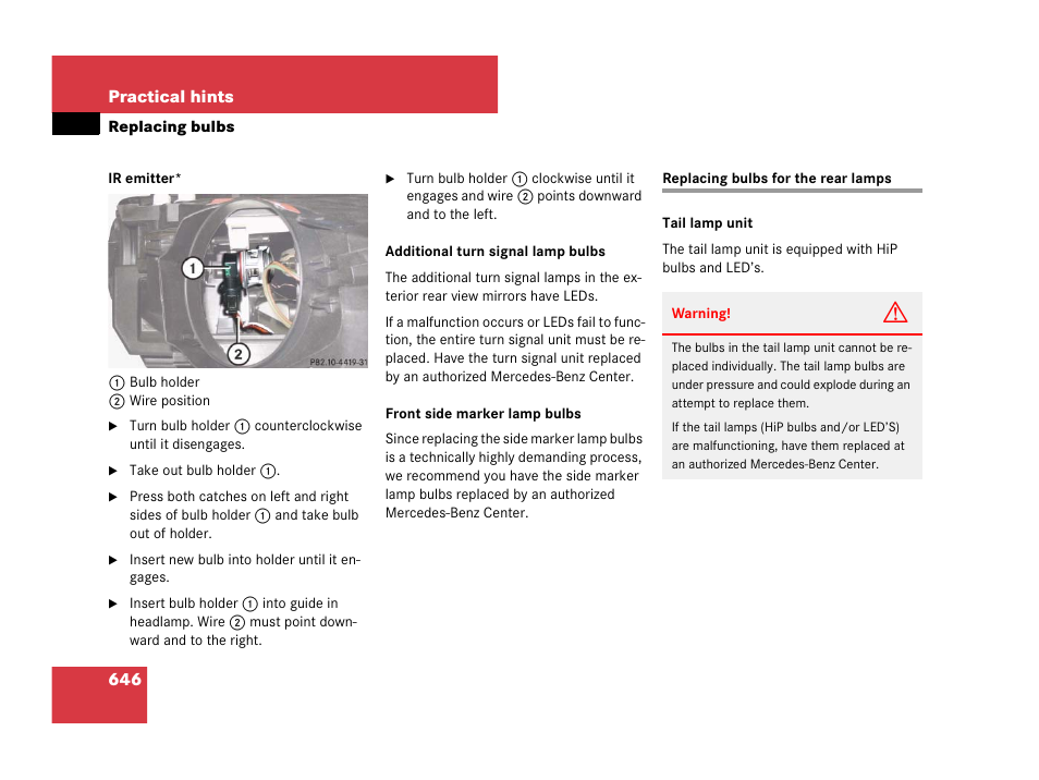 Replacing bulbs for the rear lamps | Mercedes-Benz CL-Class 2007 User Manual | Page 649 / 723