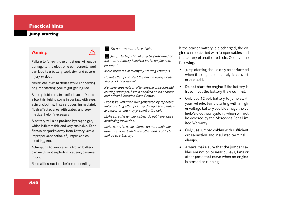 Jump starting | Mercedes-Benz CL-Class 2007 User Manual | Page 663 / 723
