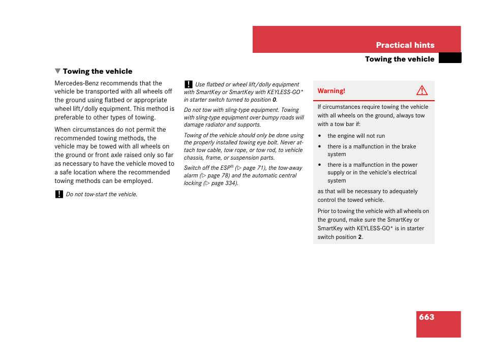 Towing the vehicle;vehicle:towing, Towing the vehicle | Mercedes-Benz CL-Class 2007 User Manual | Page 666 / 723