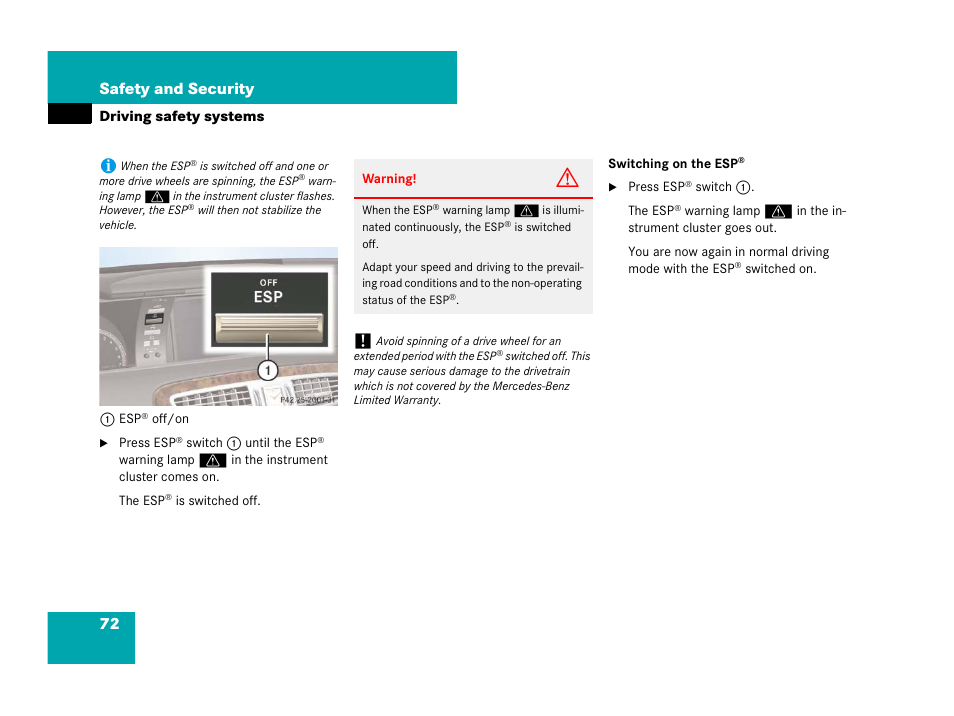 72 safety and security | Mercedes-Benz CL-Class 2007 User Manual | Page 73 / 723