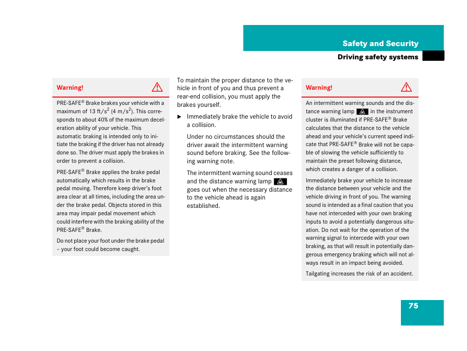 75 safety and security | Mercedes-Benz CL-Class 2007 User Manual | Page 76 / 723