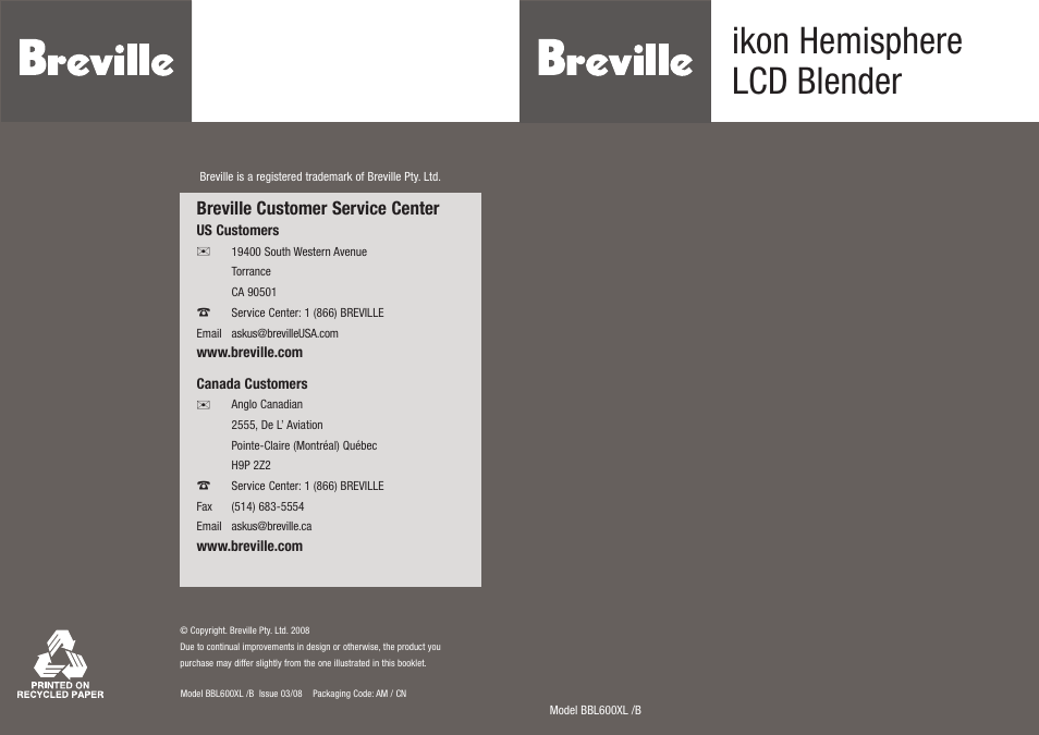 Breville IKON BBL600XL User Manual | 34 pages