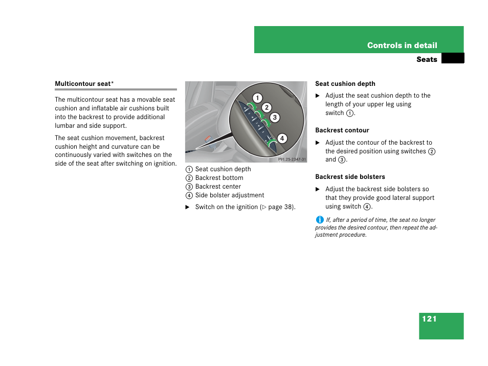 Multicontour seat | Mercedes-Benz CLK-Class 2007 Owners Manual User Manual | Page 122 / 505