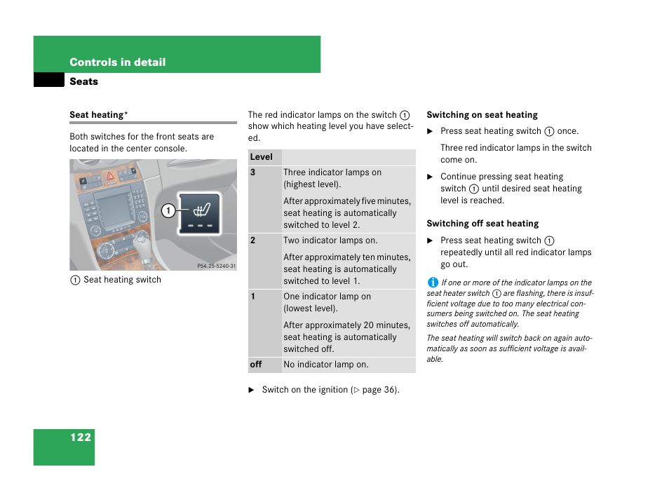 Seat heating | Mercedes-Benz CLK-Class 2007 Owners Manual User Manual | Page 123 / 505