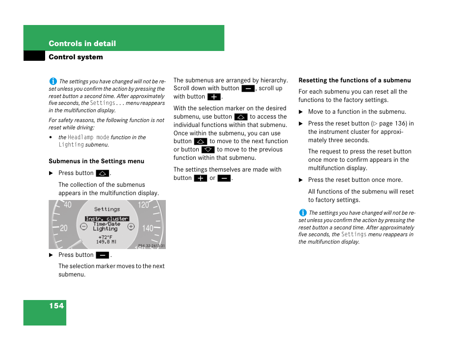 See “submenus in the settings menu | Mercedes-Benz CLK-Class 2007 Owners Manual User Manual | Page 155 / 505