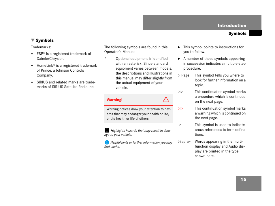 Symbols | Mercedes-Benz CLK-Class 2007 Owners Manual User Manual | Page 16 / 505