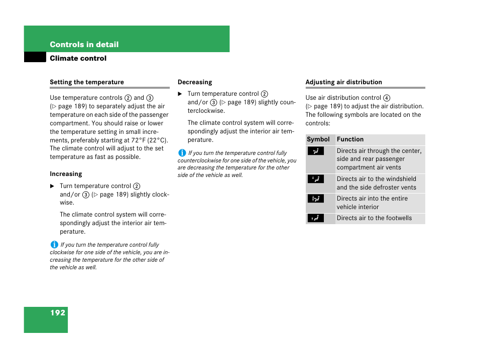 Setting the temperature adjusting air distribution | Mercedes-Benz CLK-Class 2007 Owners Manual User Manual | Page 193 / 505