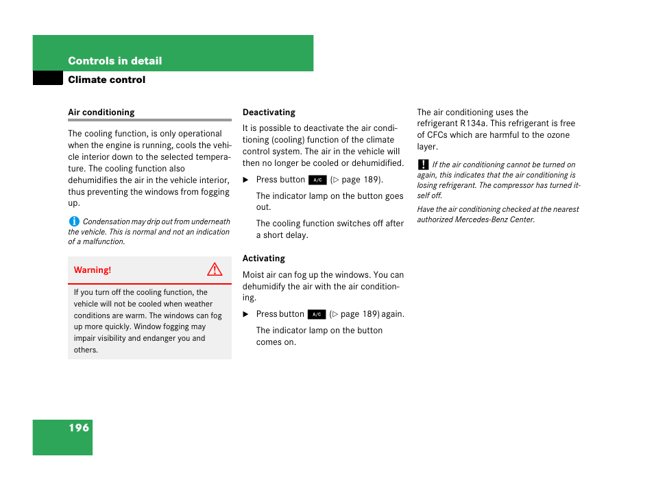 Air conditioning | Mercedes-Benz CLK-Class 2007 Owners Manual User Manual | Page 197 / 505