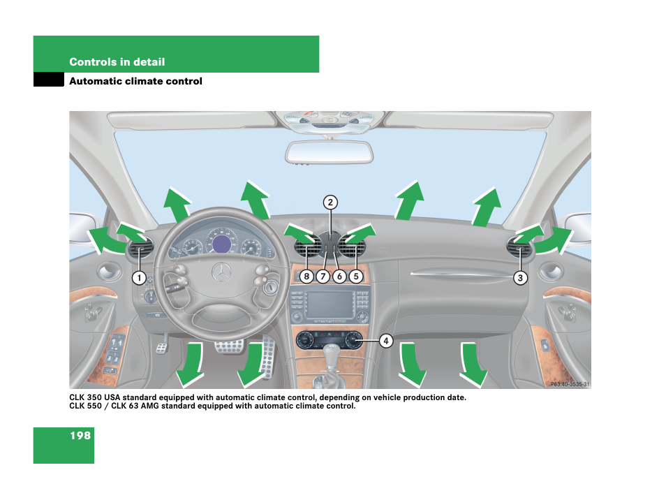 Automatic climate control | Mercedes-Benz CLK-Class 2007 Owners Manual User Manual | Page 199 / 505