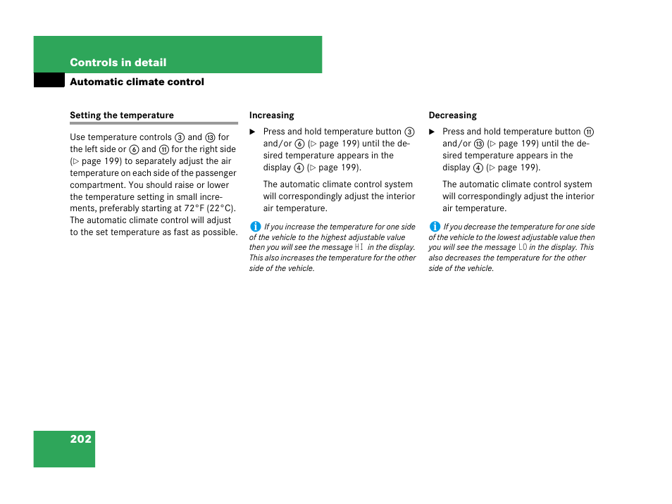 Setting the temperature | Mercedes-Benz CLK-Class 2007 Owners Manual User Manual | Page 203 / 505