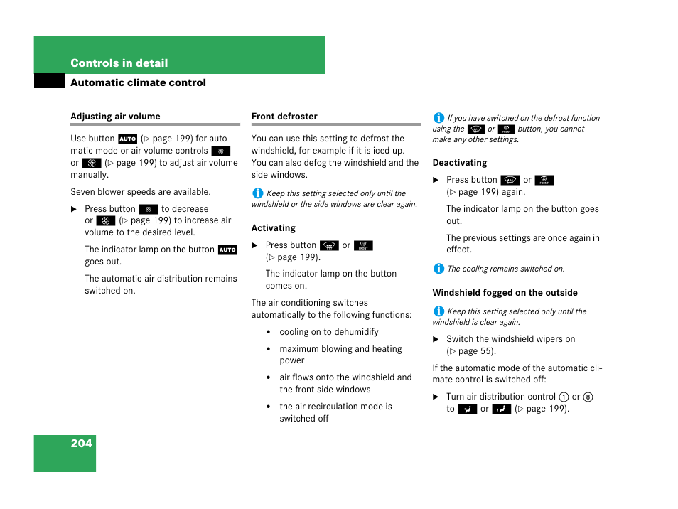 Adjusting air volume front defroster | Mercedes-Benz CLK-Class 2007 Owners Manual User Manual | Page 205 / 505