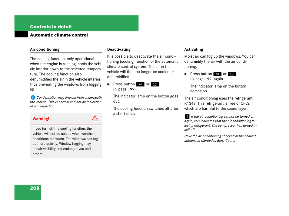 Air conditioning | Mercedes-Benz CLK-Class 2007 Owners Manual User Manual | Page 209 / 505