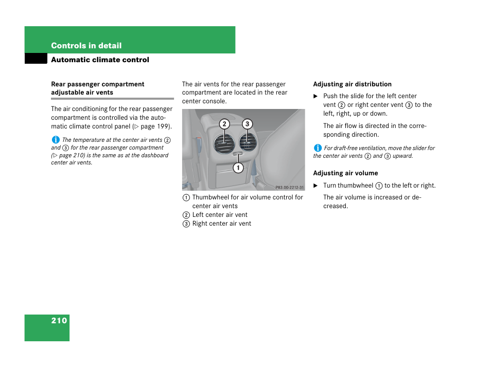 Rear passenger compartment adjustable air vents | Mercedes-Benz CLK-Class 2007 Owners Manual User Manual | Page 211 / 505