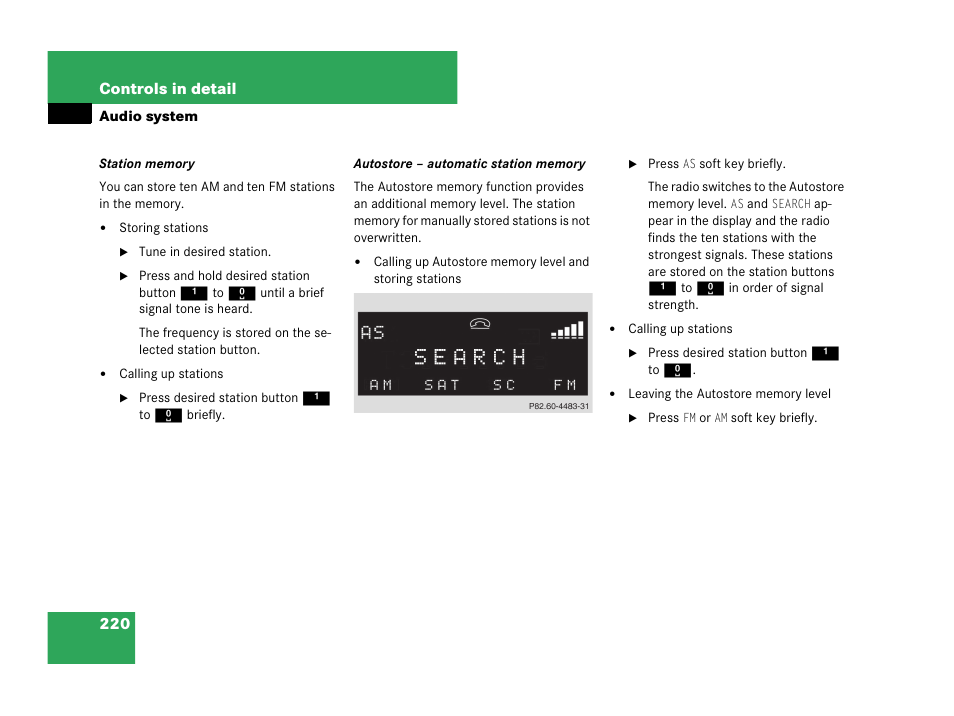 Station memory | Mercedes-Benz CLK-Class 2007 Owners Manual User Manual | Page 221 / 505