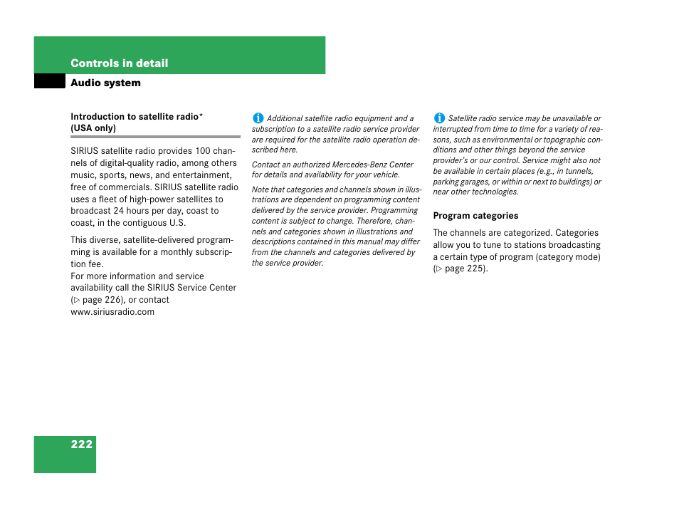 Introduction to satellite radio* (usa only) | Mercedes-Benz CLK-Class 2007 Owners Manual User Manual | Page 223 / 505