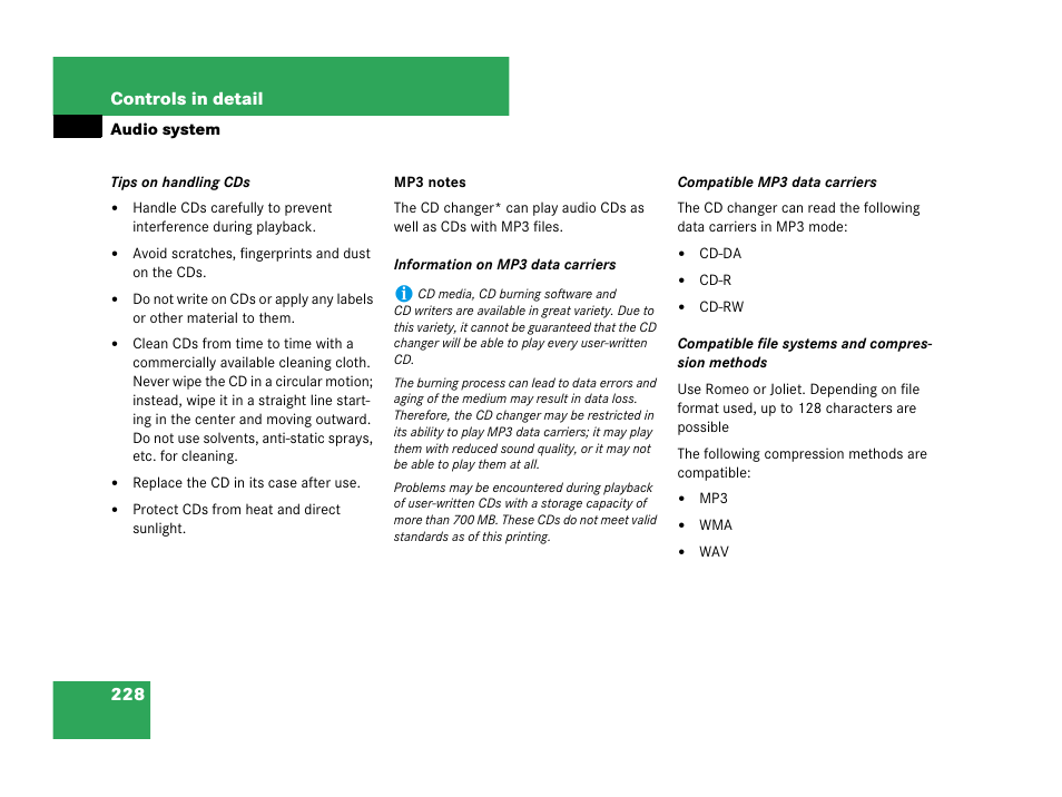 On on mp3, see “mp3 notes | Mercedes-Benz CLK-Class 2007 Owners Manual User Manual | Page 229 / 505