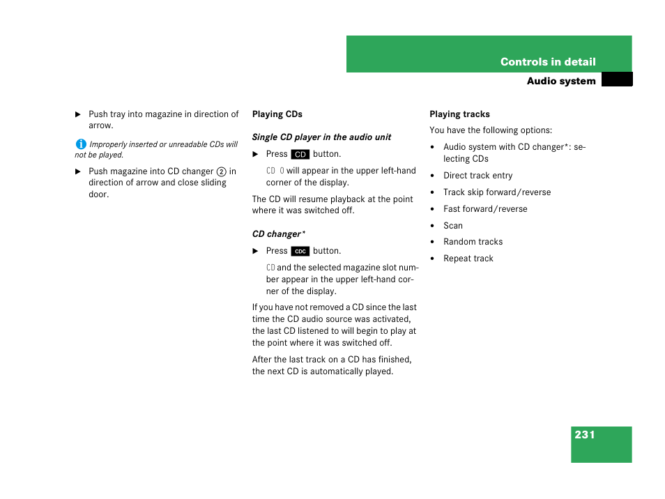 Changer*, see “cd changer | Mercedes-Benz CLK-Class 2007 Owners Manual User Manual | Page 232 / 505