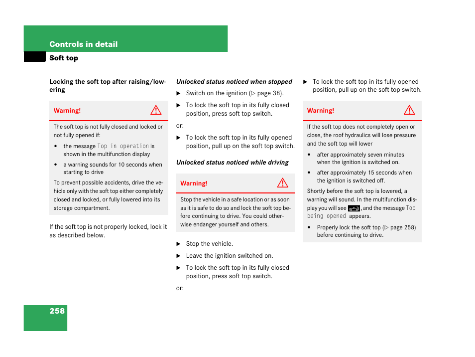 Soft top, 258 controls in detail | Mercedes-Benz CLK-Class 2007 Owners Manual User Manual | Page 259 / 505