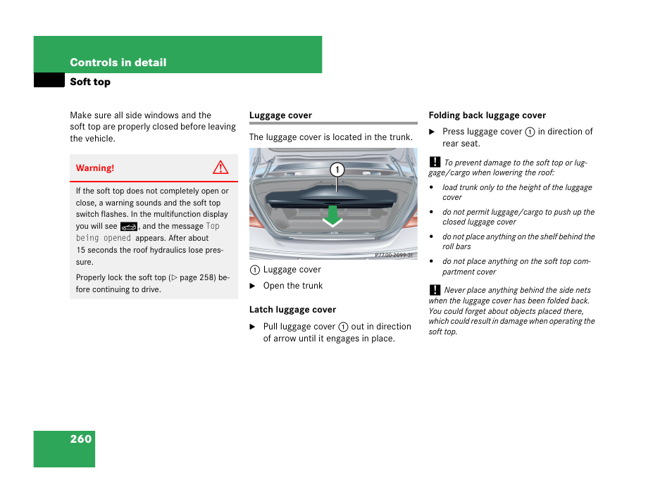 Luggage cover, See “latch luggage cover | Mercedes-Benz CLK-Class 2007 Owners Manual User Manual | Page 261 / 505