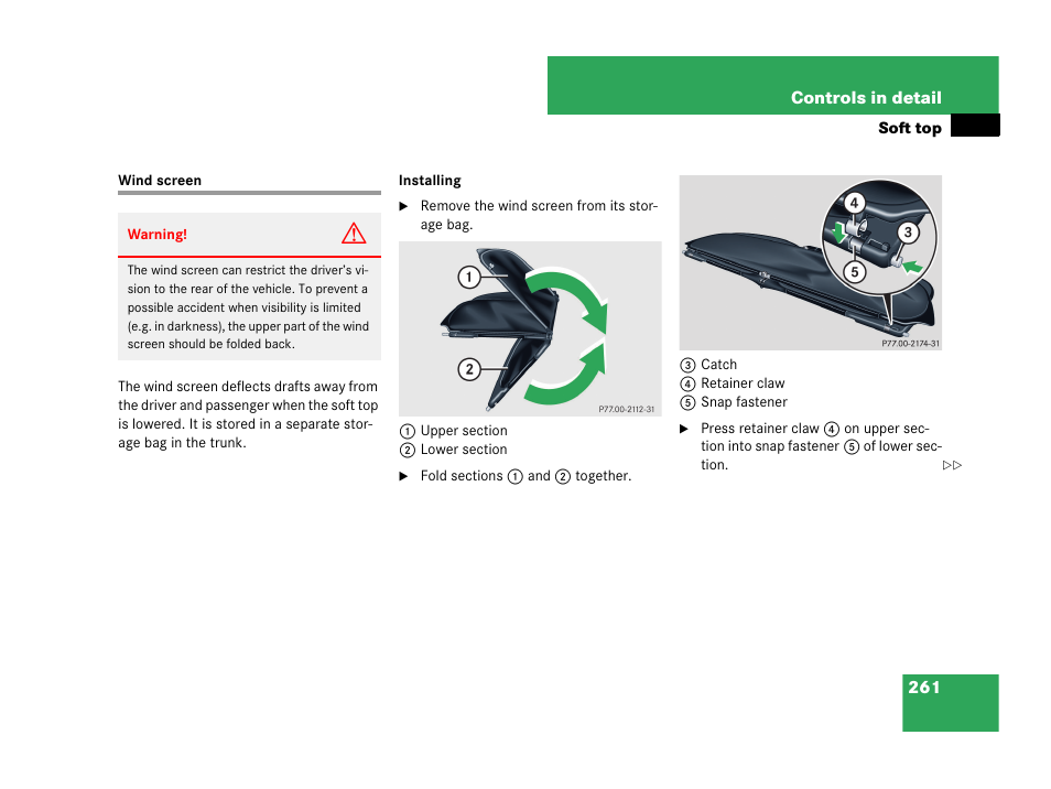 Wind screen | Mercedes-Benz CLK-Class 2007 Owners Manual User Manual | Page 262 / 505