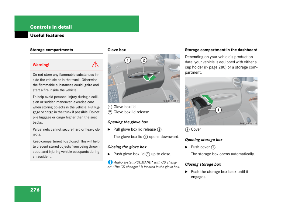 Useful features, Storage compartments, See “useful features | Mercedes-Benz CLK-Class 2007 Owners Manual User Manual | Page 277 / 505