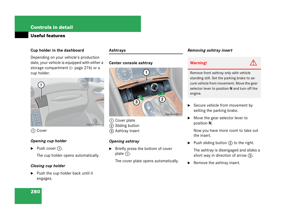 Ashtrays | Mercedes-Benz CLK-Class 2007 Owners Manual User Manual | Page 281 / 505