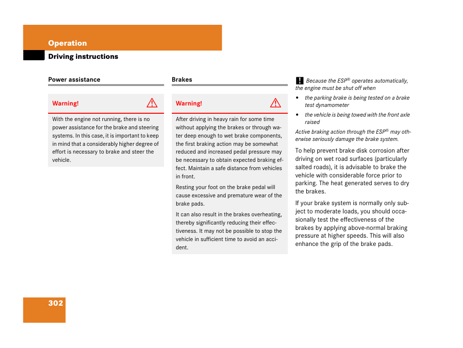 Power assistance brakes, 302 operation | Mercedes-Benz CLK-Class 2007 Owners Manual User Manual | Page 303 / 505