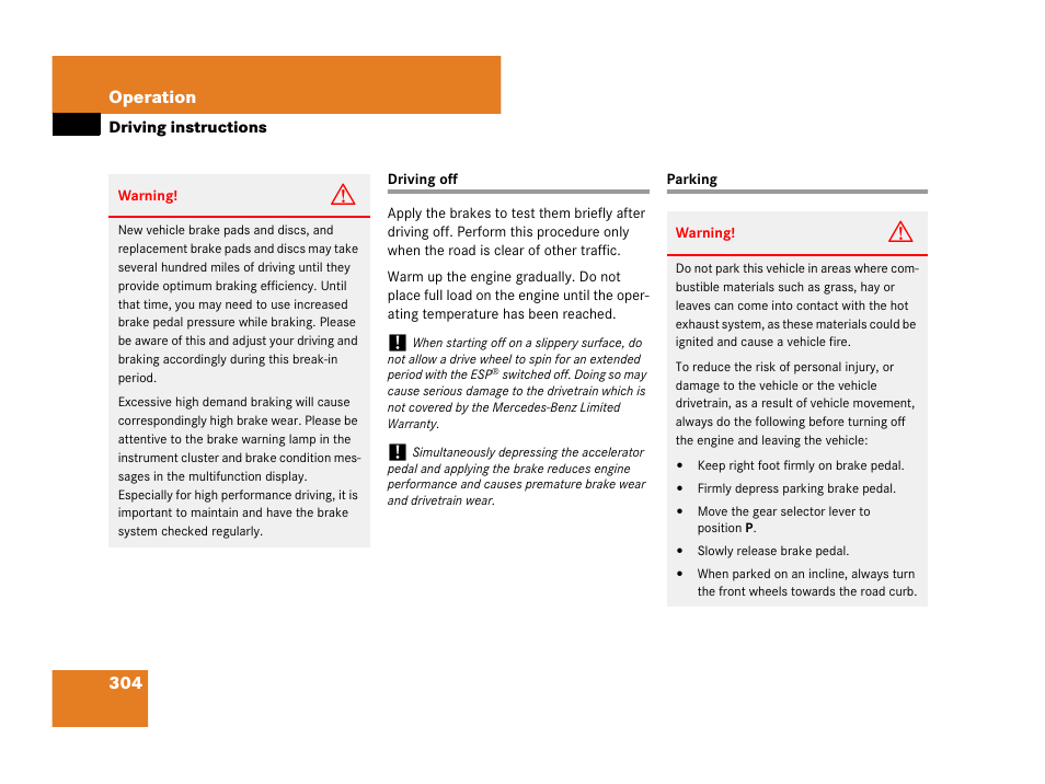 Driving off parking, 304 operation | Mercedes-Benz CLK-Class 2007 Owners Manual User Manual | Page 305 / 505