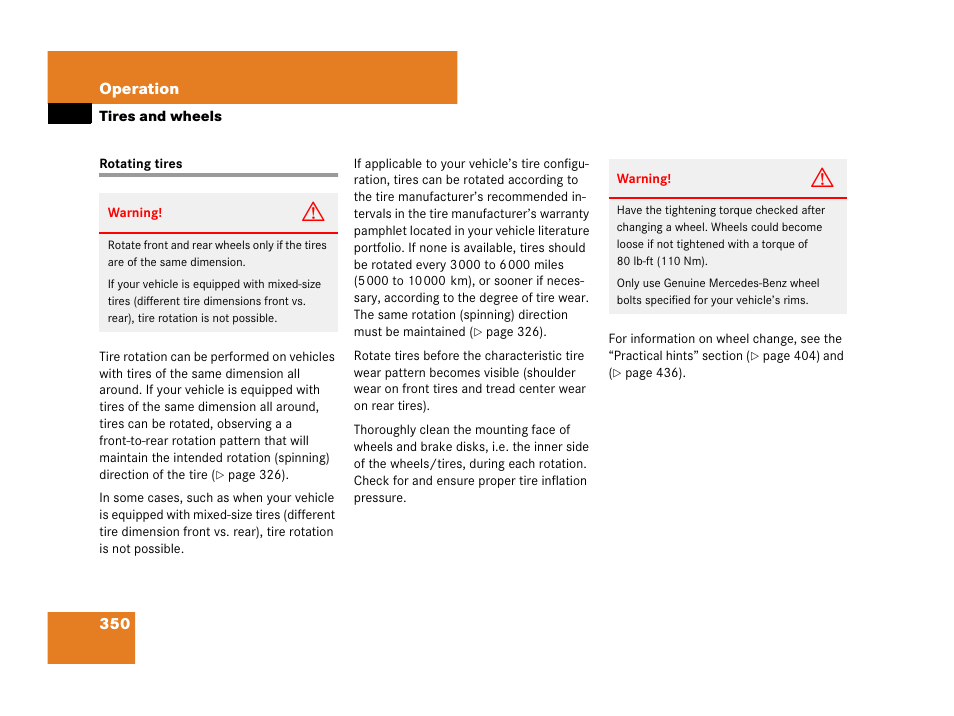 Rotating tires | Mercedes-Benz CLK-Class 2007 Owners Manual User Manual | Page 351 / 505