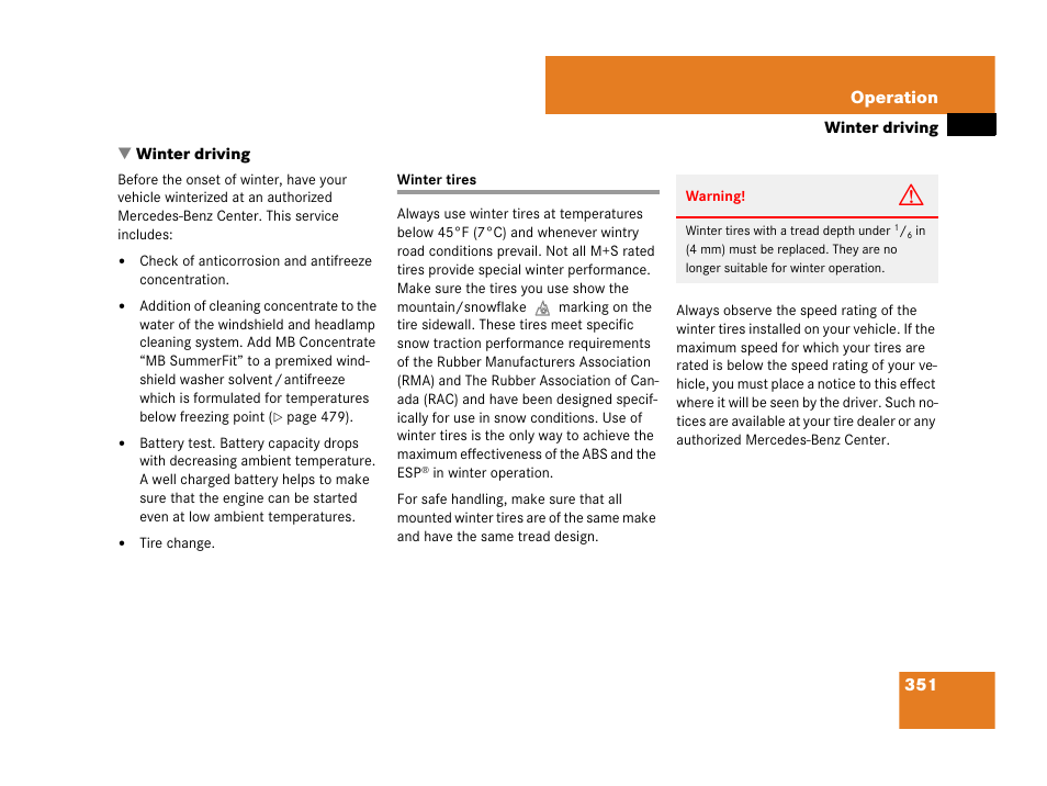 Winter driving, Winter tires, With winter tires | See “winter tires, See “winter driving | Mercedes-Benz CLK-Class 2007 Owners Manual User Manual | Page 352 / 505