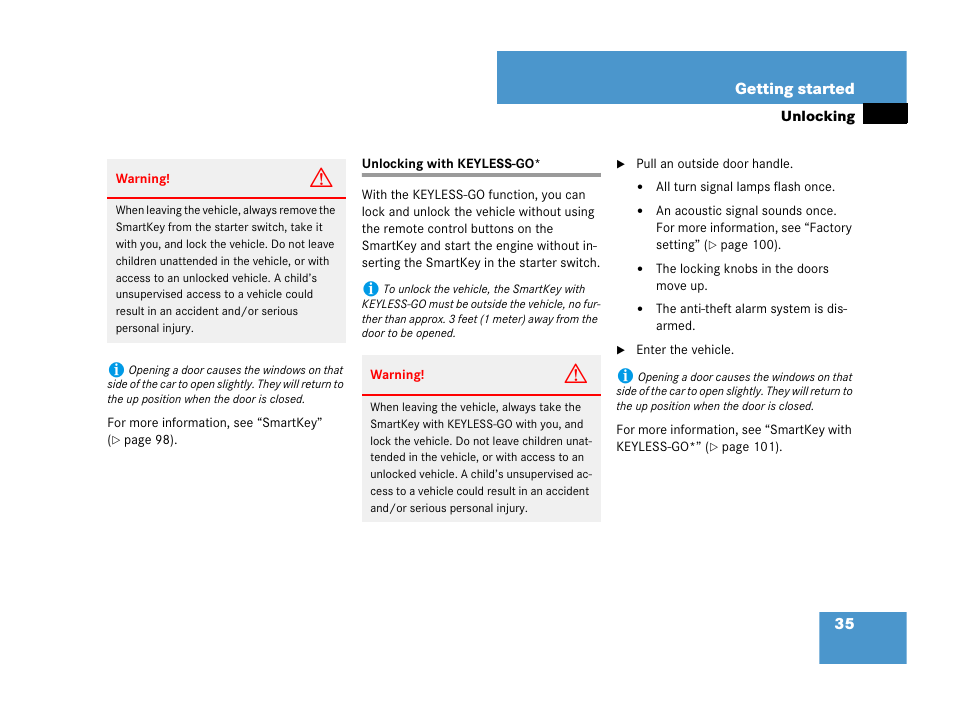 Unlocking with keyless-go | Mercedes-Benz CLK-Class 2007 Owners Manual User Manual | Page 36 / 505