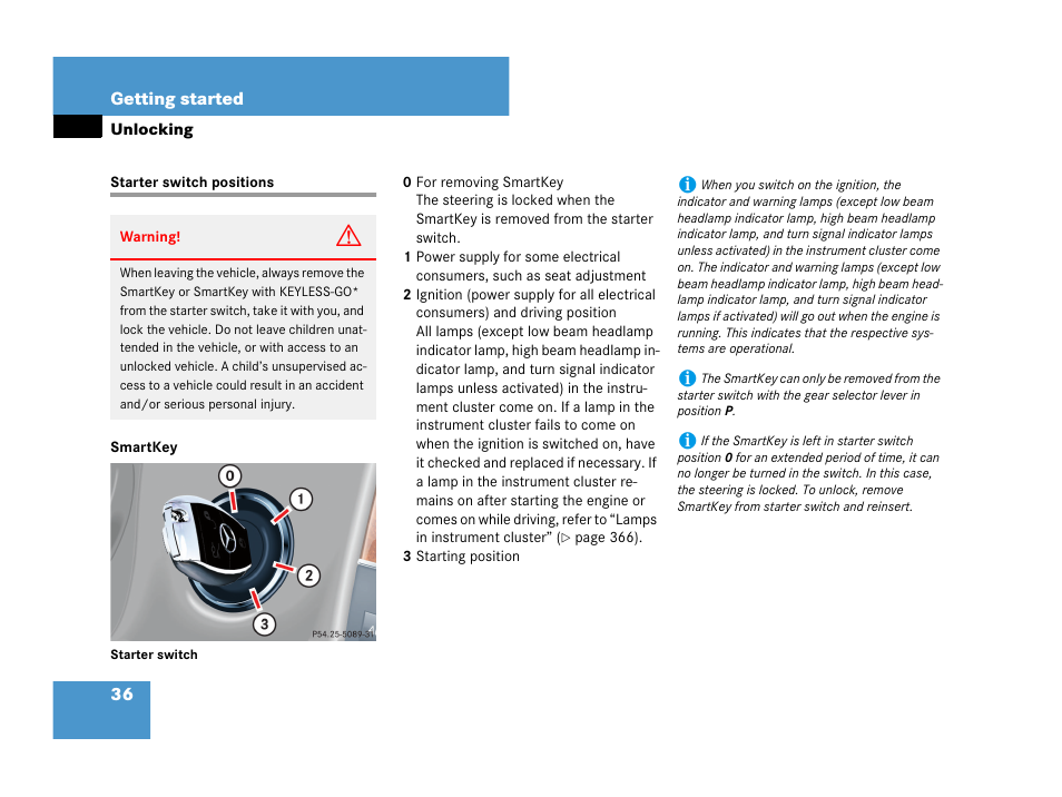 Starter switch positions | Mercedes-Benz CLK-Class 2007 Owners Manual User Manual | Page 37 / 505