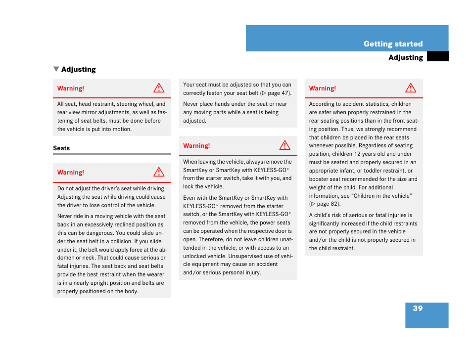 Adjusting, Seats | Mercedes-Benz CLK-Class 2007 Owners Manual User Manual | Page 40 / 505