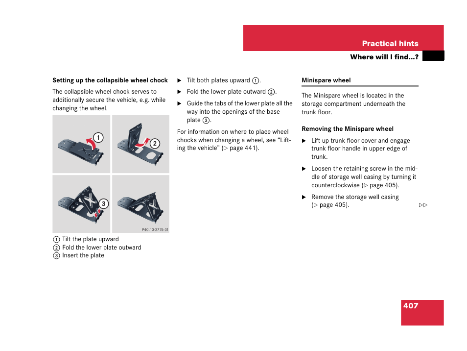 Minispare wheel | Mercedes-Benz CLK-Class 2007 Owners Manual User Manual | Page 408 / 505