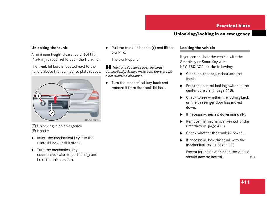 Locking the vehicle, Door | Mercedes-Benz CLK-Class 2007 Owners Manual User Manual | Page 412 / 505