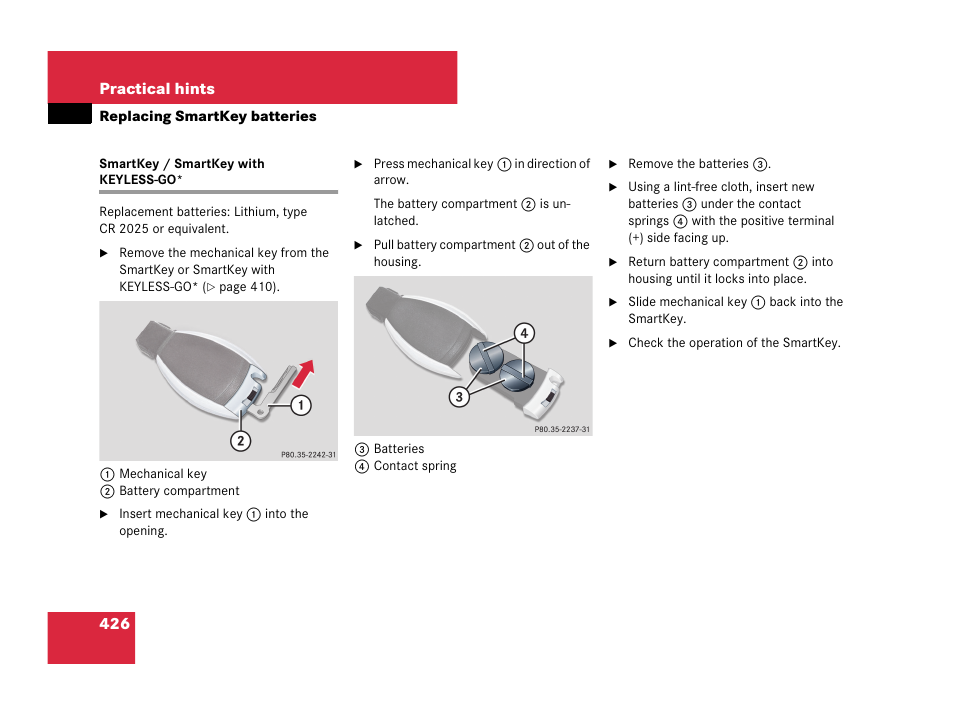 Smartkey / smartkey with keyless-go | Mercedes-Benz CLK-Class 2007 Owners Manual User Manual | Page 427 / 505