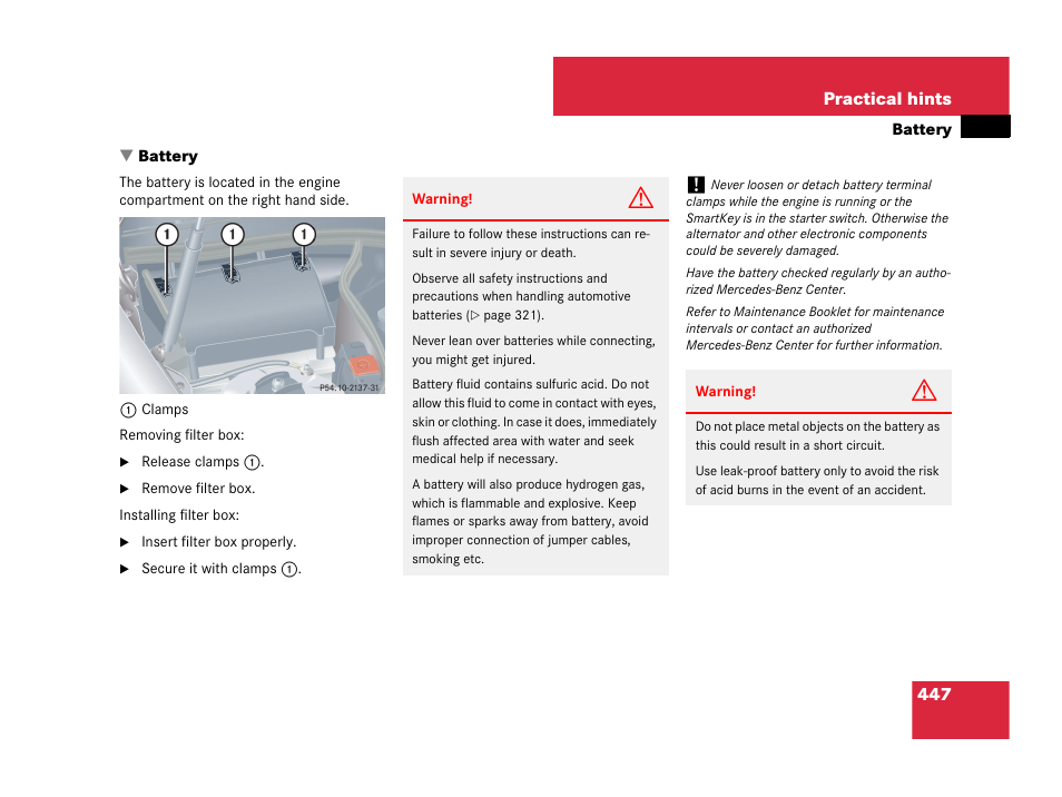 Battery | Mercedes-Benz CLK-Class 2007 Owners Manual User Manual | Page 448 / 505