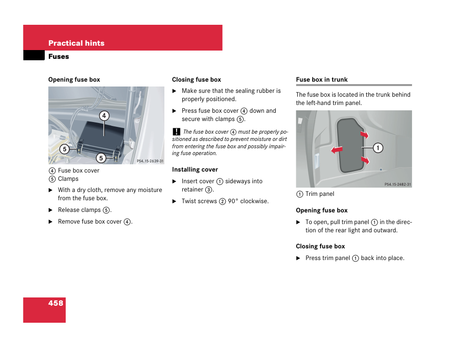 Fuse box in trunk | Mercedes-Benz CLK-Class 2007 Owners Manual User Manual | Page 459 / 505