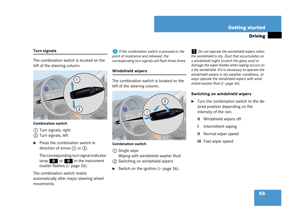 Turn signals windshield wipers | Mercedes-Benz CLK-Class 2007 Owners Manual User Manual | Page 56 / 505