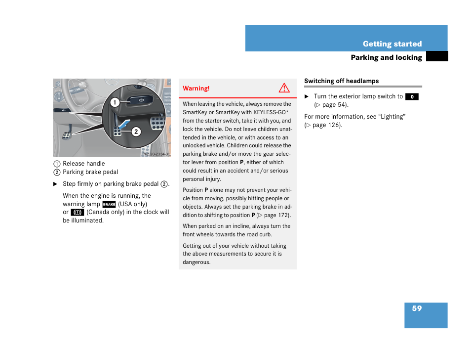 Switching off headlamps | Mercedes-Benz CLK-Class 2007 Owners Manual User Manual | Page 60 / 505