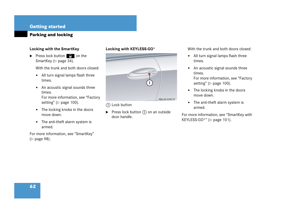 62 getting started | Mercedes-Benz CLK-Class 2007 Owners Manual User Manual | Page 63 / 505